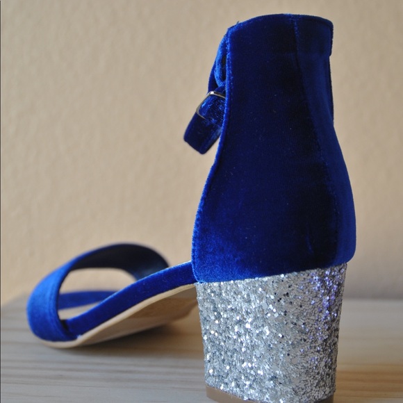 Navy Velvet and blue glitter heels size 6 - Picture 5 of 6